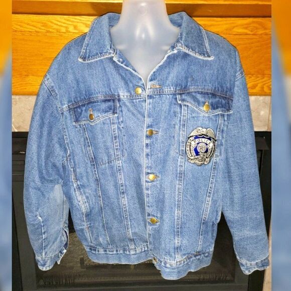 A Police Motorcycle Riding Jean Jacket 100% Cotton XXL - Picture 1 of 7